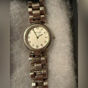 Vintage Jones NY Silver Stainless Steel Minimalist Bracelet Watch,White Dial